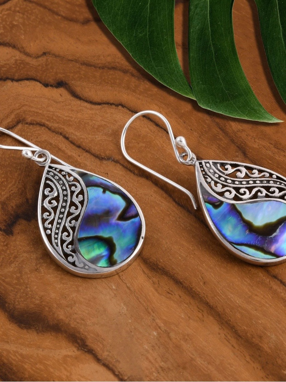 Silver Teardrop Abalone Shell Earrings - Women Jewelry